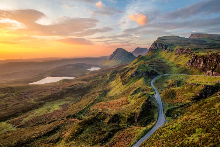Sunrise over the Scottish Highlands.