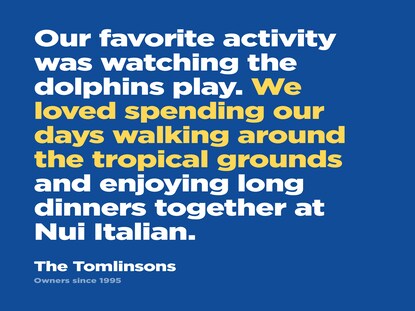 Picture quote from Hilton Grand Vacations Owner on things to do at Ocean Tower by Hilton Grand Vacations Big Island resort. 