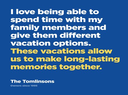 Picture quote from Hilton Grand Vacations Owner on the benefits of timeshare. 
