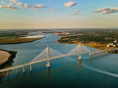 Aerial shot of New Cooper River Bridge in Charleston, South Carolina.  
