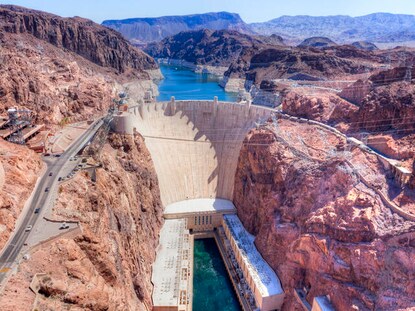 Aerial shot of Hover Dam in Las Vegas, Nevada. 