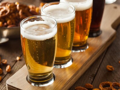 Close up shot of craft beer flight. 