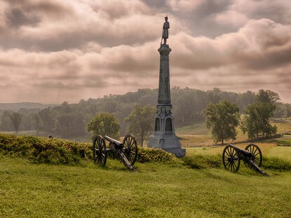 Dark and gloomy clouds overhead historic battle field, Gettysburg, Pennslyvania. 