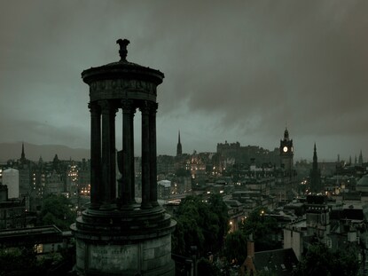 Eerie nighttime shot of Edinburgh, Scotland, UK. 
